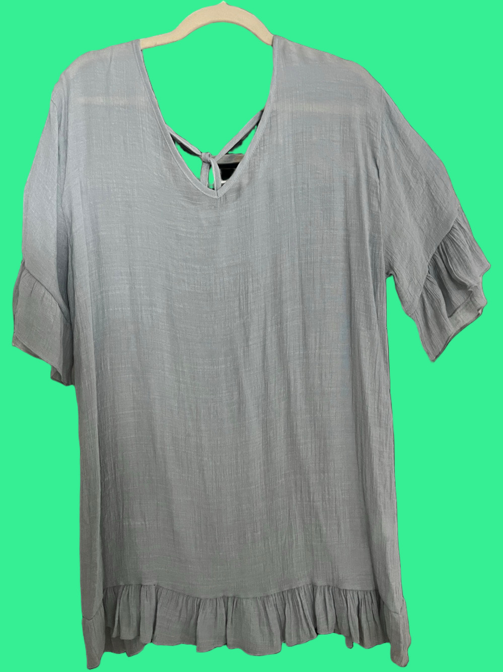 Dusty Blue Ruffle-Hem V-Neck Women's Dress / Beach Coverup